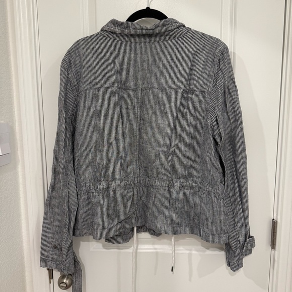 LOFT Striped Gray Linen Blend lightweight Jacket Size Large Fall Travel Coastal - Picture 2 of 8